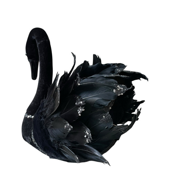 Bella Lux 14" Black Swan Figurine With Feathers & Sequins Chic Halloween Decor - Picture 11 of 16